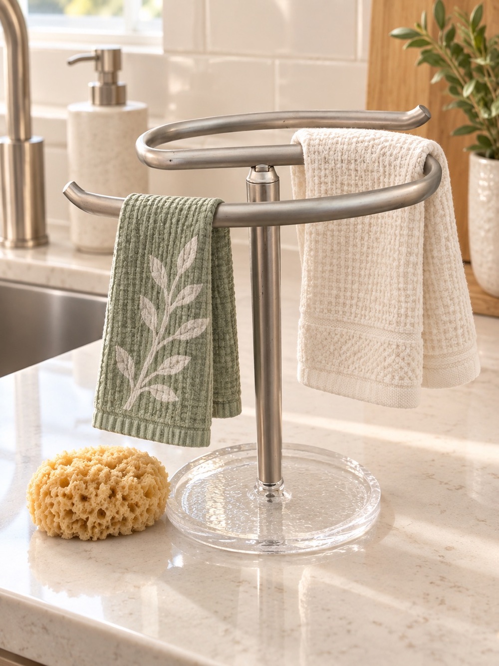 Brushed Nickel & Clear Acrylic Towel Stand Jewelry Organizer
